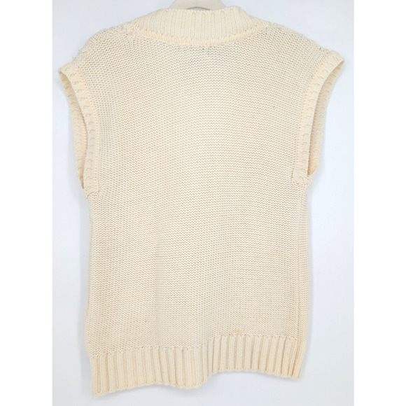 Vintage Currants Cream Cable Knit Deep V Sweater Vest Small Grandpacore Preppy - Picture 7 of 8
